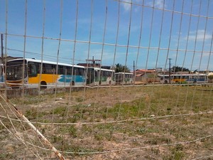 Ônibus estavam estacionados em terminal enquanto estudantes aguardavam transporte em Natal (Foto: Isabelle Macedo/G1)