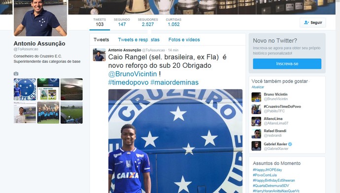 Cruzeiro contrata atacante sub-20 com passagem pela seleção brasileira