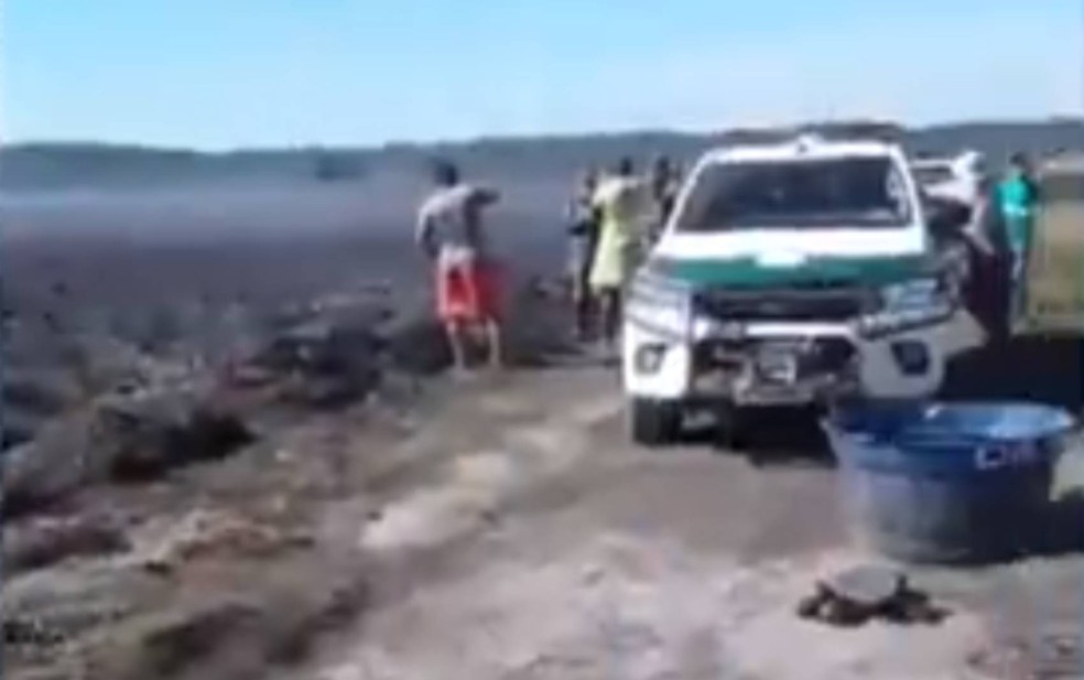 Incêndio atinge reserva indígena da Aldeia Velha, no sul da BA — Foto: Reprodução/TV Santa Cruz