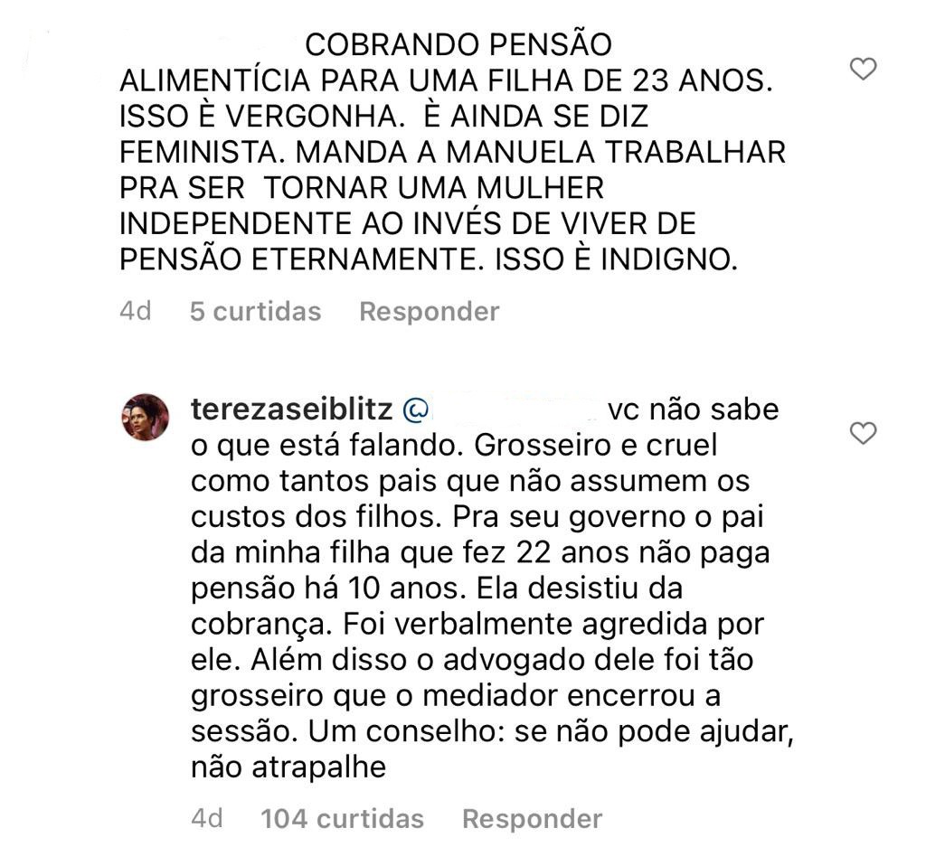 Tereza Seiblitz rebate seguidor após crítica (Foto: Reprodução/Instagram)