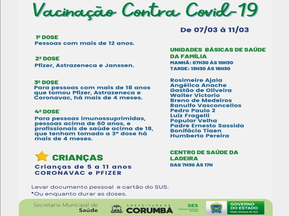 Vacinação em Corumbá neste sábado (12) — Foto: Reprodução 