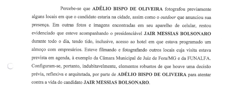 PF constatou que Adélio Bispo de Oliveira fotografou locais em que Bolsonaro estaria em Juiz de Fora — Foto: Reprodução