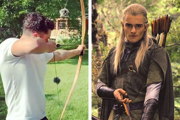 Orlando Bloom inspirou comparações ao Legolas de O Senhor dos Anéis ao treinar tiro com arco e flecha (Foto: Reprodução / Instagram; divulgação)