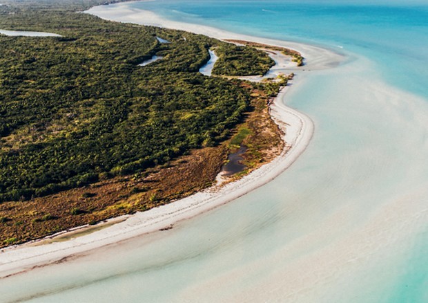 Vista aérea da costa da isla Holbox: paraíso entre o Golfo do méxico e o Caribe (Foto: Divulgação)