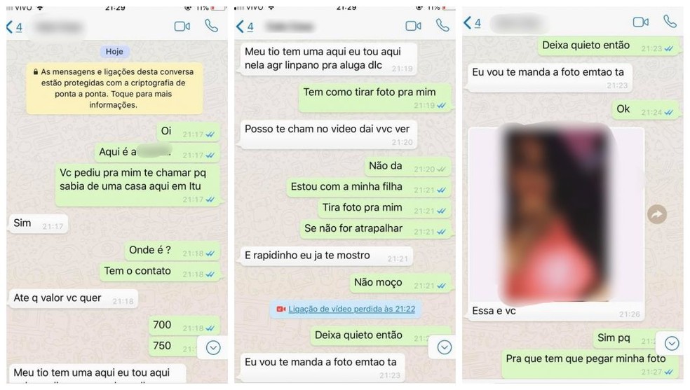 Jovem registrou boletim de ocorrência em Itu depois de receber foto constrangedora  — Foto: Reprodução/WhatsApp