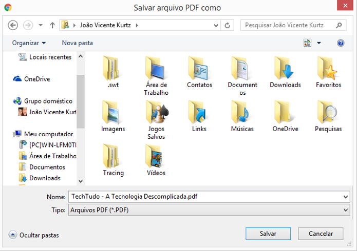 PDFs podem ser salvos em qualquer local do computador (Foto: Reprodução/Windows)