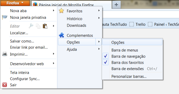 No canto superior esquerdo, vá até as opções do Firefox  (Foto: No canto superior esquerdo, vá até as opções do Firefox )