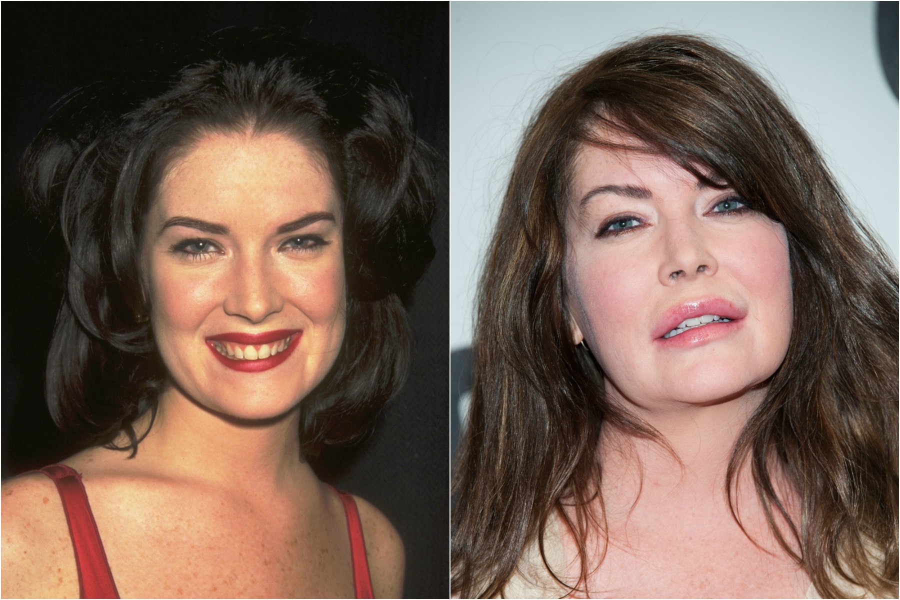 A atriz Lara Flynn Boyle em 1999 e em 2013. (Foto: Getty Images)