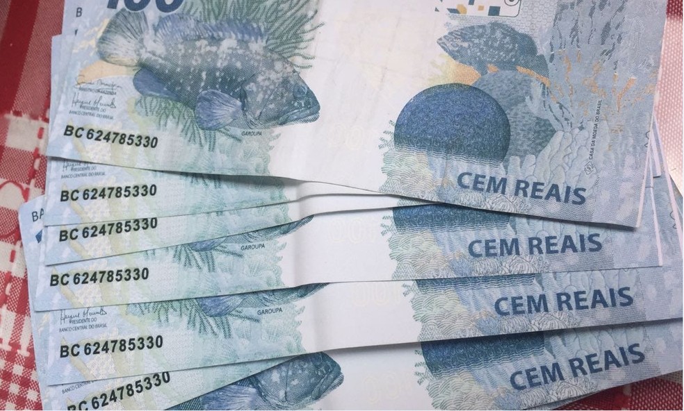 Dinheiro falso apreendido no interior de Pernambuco tinha cédulas com mesmo número de série — Foto: Polícia Federal/Divulgação
