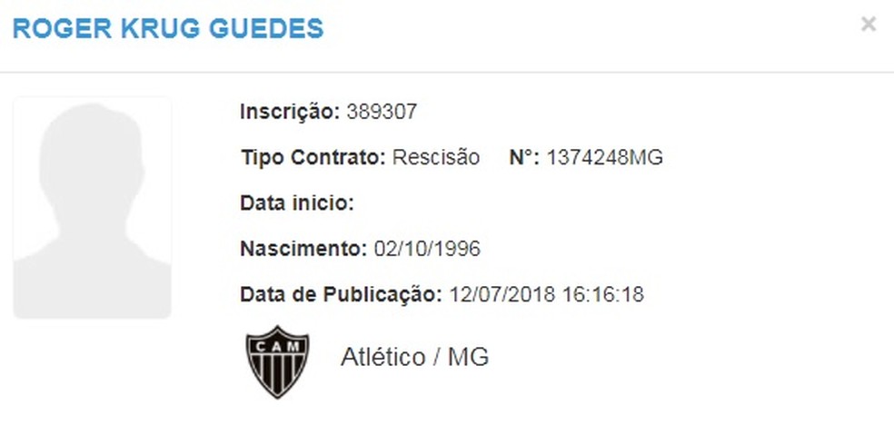 RescisÃ£o de RÃ³ger Guedes foi publicada no BID da CBF (Foto: ReproduÃ§Ã£o)