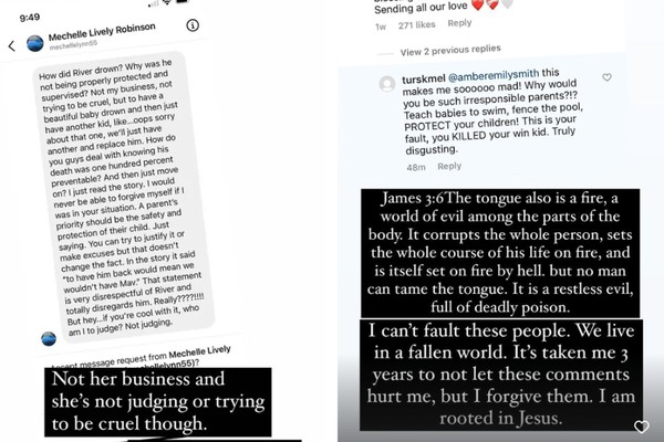 Amber Smith expõe mensagens de haters a culpando pela morte do filho de 3 anos (Foto: Reprodução/Instagram)