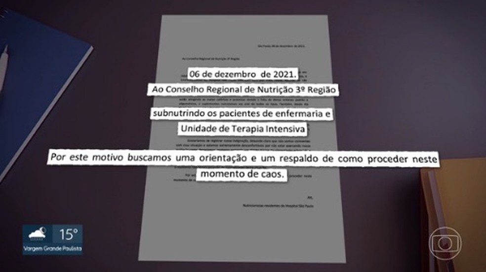 Nutricionistas dos Hospital São Paulo denunciam situação da unidade ao Conselho Regional de Nutrição. — Foto: Reprodução/TV Globo