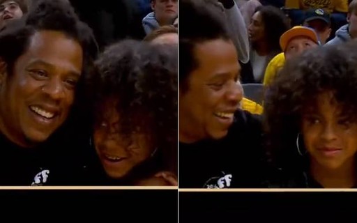 Blue Ivy fica envergonhada com abraço e beijo do pai, Jay-Z, em jogo de basquete
