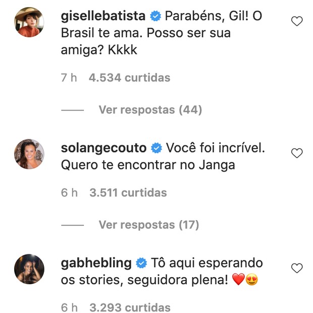 Gil ganha mensagens de famosos após deixar o BBB (Foto: Reprodução/Instagram)
