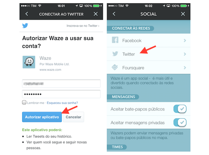 Autorizando o Waze a usar uma conta do Twitter (Foto: Reprodu??o/Marvin Costa)