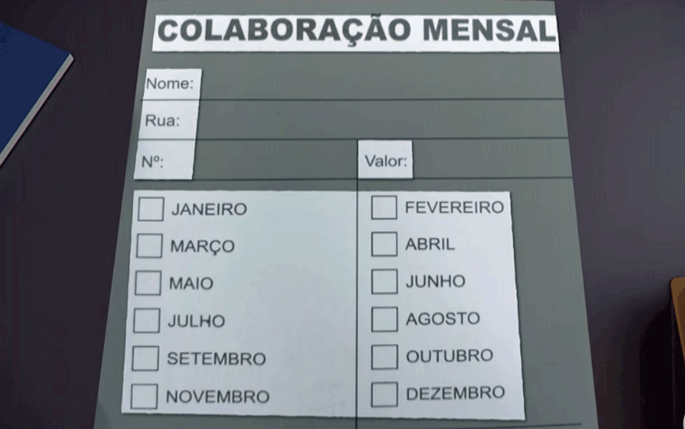 Milícia emite boleto de 'taxa' mensal para moradores da Praça Seca — Foto: Reprodução / TV Globo