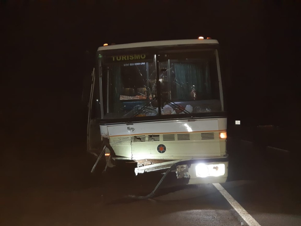 Nenhum ocupante do ônibus ficou ferido após acidente na BR-376 — Foto: PRF/Divulgação