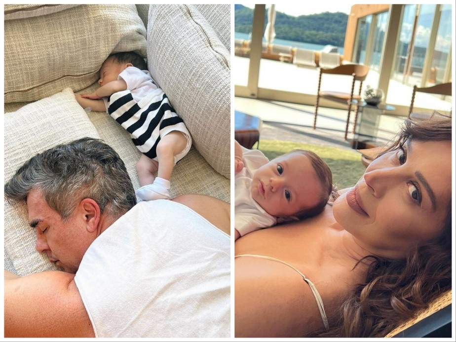 Jarbas Homem de Mello divide sofá com filho recém-nascido Luca, e Claudia Raia registra o momento fofo