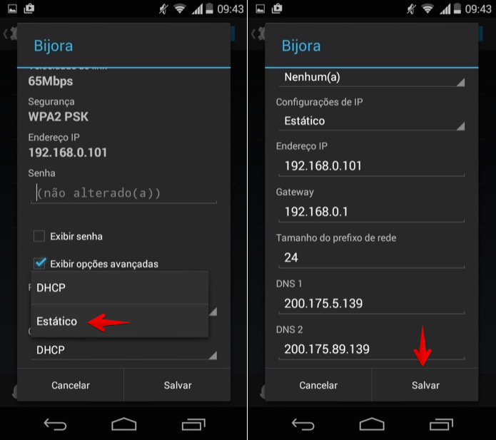 Alterando endereço de IP e DNS do Android (Foto: Reprodução/Helito Bijora)