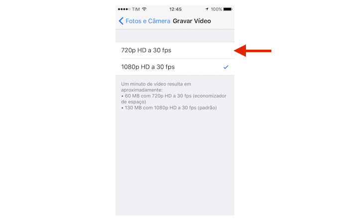 Mudando a qualidade da gravação de vídeo no iPhone com iOS 9 (Foto: Reprodução/Marvin Costa)