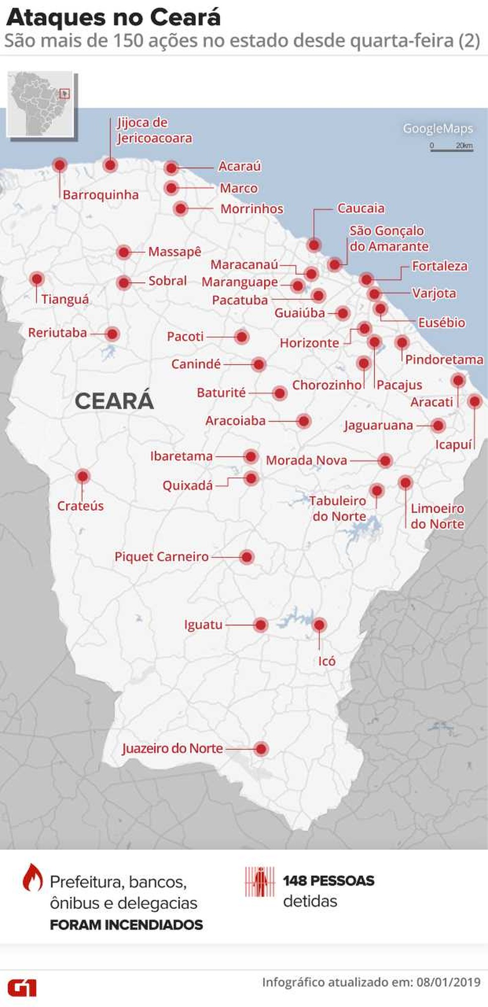 Cear� registra s�rie de ataques criminosos � Foto: Infogr�fico: Juliane Monteiro/G1