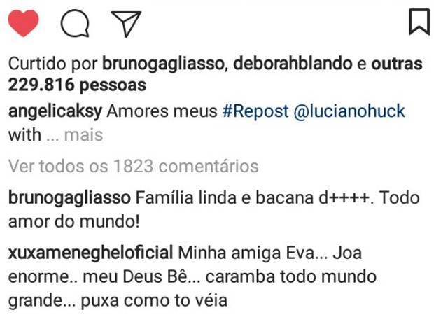 Xuxa faz comentário em post de Angélica (Foto: Reprodução/Instagram)