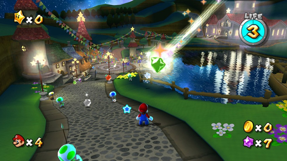 O mundo vibrante de Super Mario Galaxy parecia comemorar a passagem do personagem por suas fases (Foto: Reprodução/Alvanista)