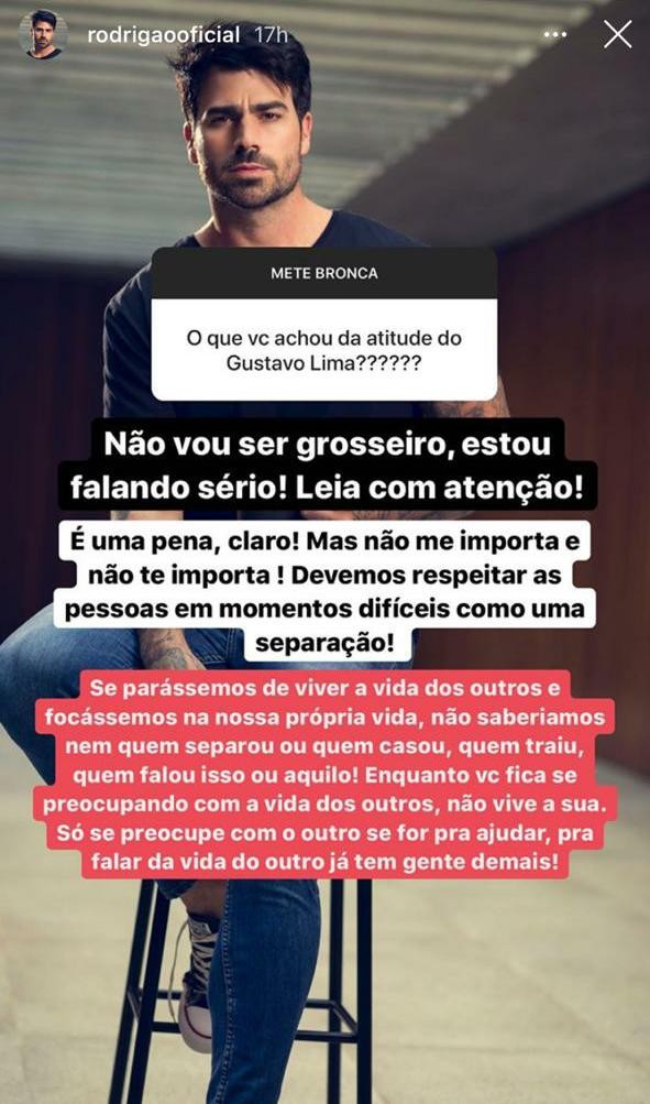 Rodrigão comenta separação de Gusttavo Lima (Foto: Reprodução/Instagram)