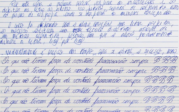 Antônio Calcini precisou reaprender a escrever à mão e letra apresenta mudanças em dois meses (Foto: Paulo Guilherme/G1)