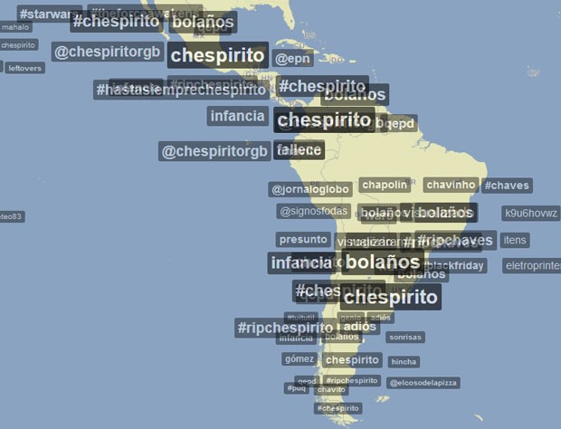 Trendsmap após o anúncio da morte de Roberto Bolanõs na América Latina (Foto: Reprodução)