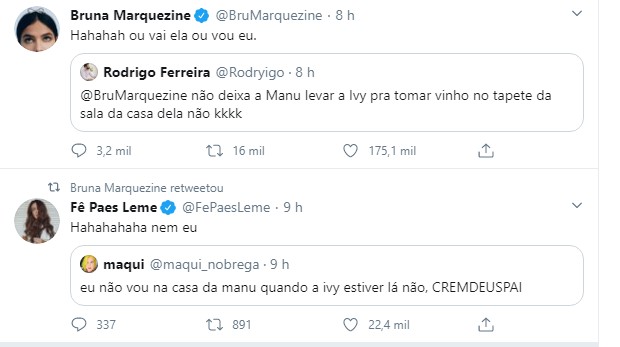 Bruna Marquezine e Fernanda Paes Leme no Twitter (Foto: Reprodução/Twitter)