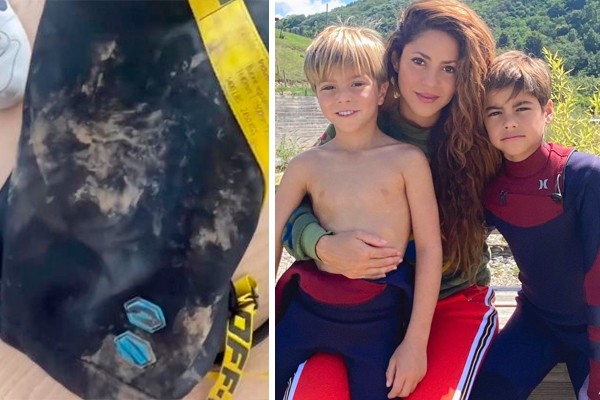 Bolsa de Shakira destruída em passeio com os filhos Sasha e Milan (Foto: reprodução instagram)