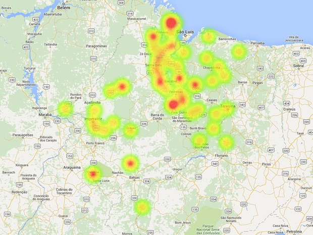 Mapa mostra locais de maior incidência de arrombamentos (Foto: G1)