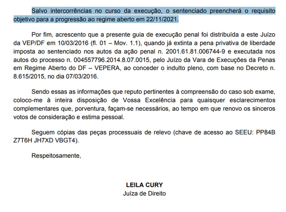 Decisão prevê progressão de regime do ex-senador Luiz Estevão — Foto: TJDFT/Reprodução