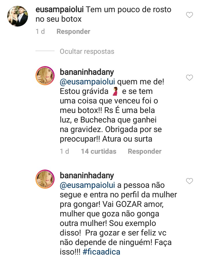Dany Bananinha rebate crítica (Foto: Reprodução / Instagram)