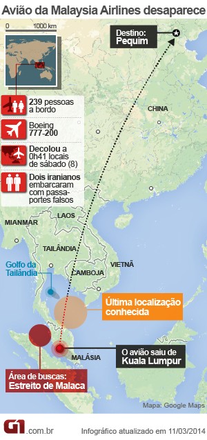 VALE ESTE 2 - mapa avião desaparecido malásia (Foto: Arte/G1)