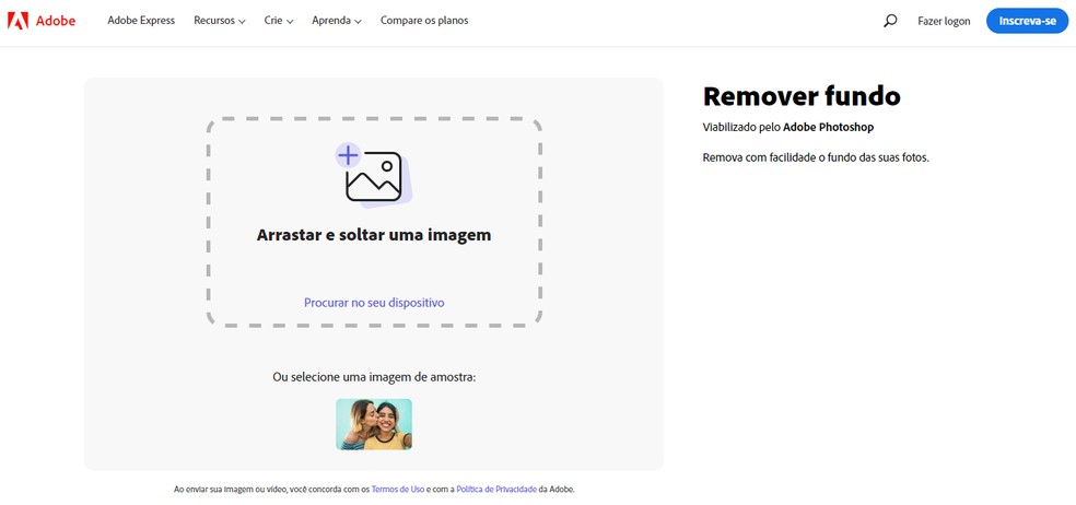 Adobe Express Background Remover permite remover fundo de fotos automaticamente — Foto: Reprodução/Adobe Express Background Remover