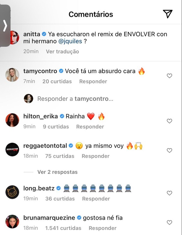 Comentários em vídeo de Anitta (Foto: Reprodução/Instagram)
