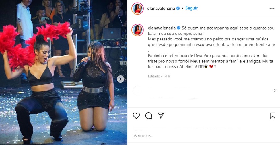 Divulgação — Foto: Piauiense Elana Valenária compartilhou momento com cantora Paulinha.