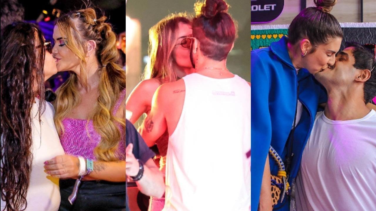 Marcela e Luiza, Caio Castro e Daiane, Fernanda Paes Leme e Victor: beijos no Lollapalooza (Foto: Brazil News)