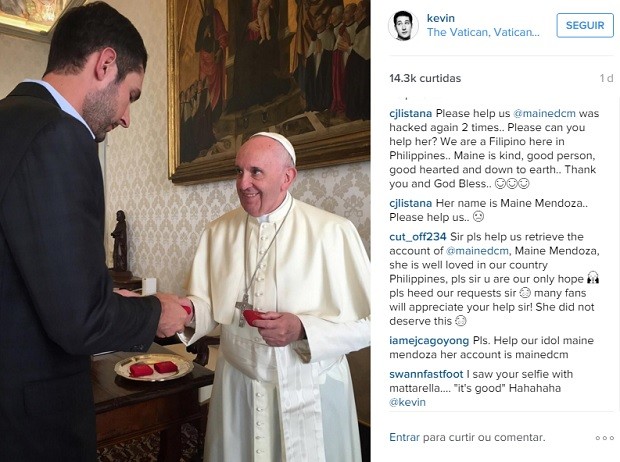CEO do Instagram em encontro com o papa Francisco (Foto: Reprodução / Instagram / Kevin Systrom)