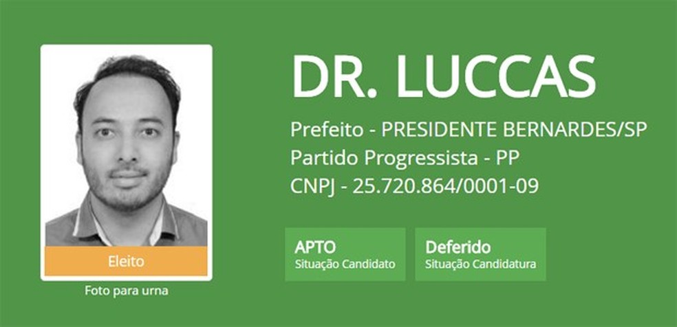Prefeito de Presidente Bernardes, Dr. Luccas (Foto: Reprodução/Tribunal Superior Eleitoral)