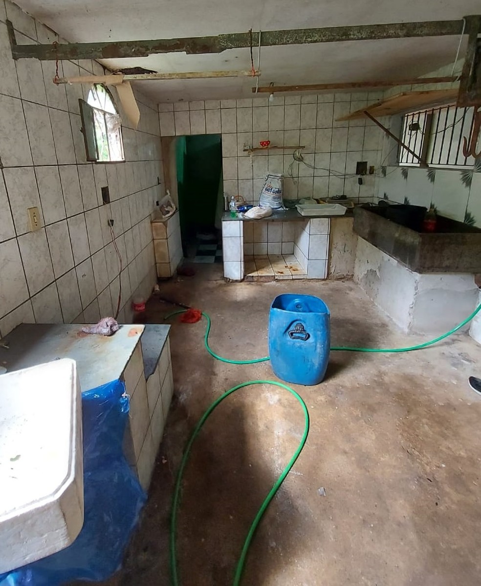 Alimentos eram manipulados em espaço impróprio e com más condições de higiene — Foto: Vigilância Sanitária