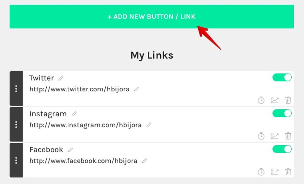 Adicionando links ao Linktree (Foto: Reprodução/Helito Bijora)