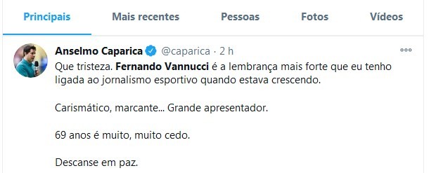 Anselmo Caparica lamenta morte de Fernando Vannucci (Foto: Reprodução/Twitter)