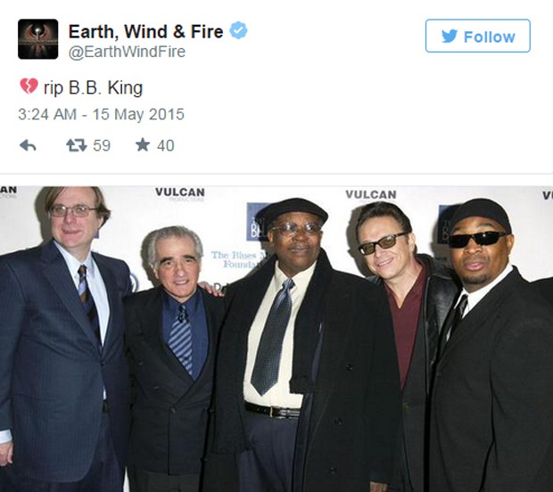 Grupo Earth, Wind & Fire lamenta morte de B.B. King (Foto: Reprodução/Twitter)