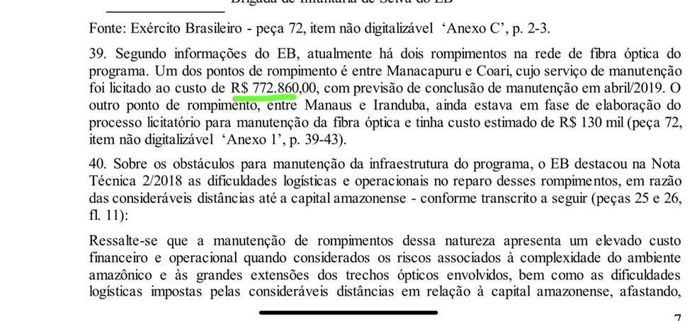 Relatório do TCU aponta que valor licitado para reparo em trecho que quebrou era de mais de R$ 700 mil. — Foto: Reprodução/TCU