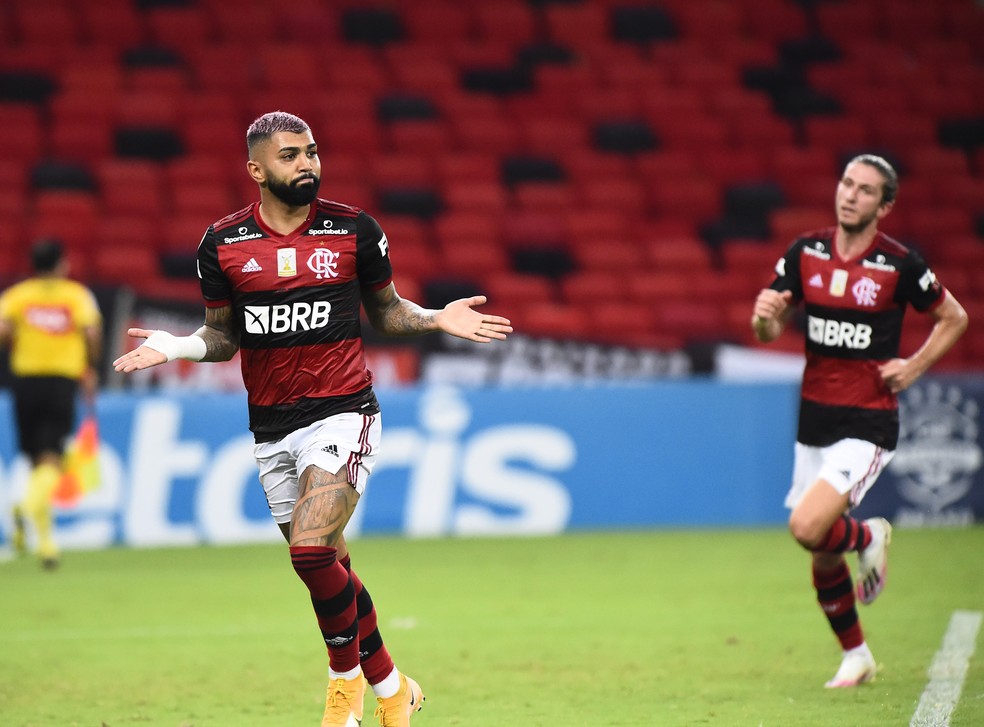 Gabigol comemora gol marcado no cl�ssico contra o Vasco � Foto: Andr� Dur�o / ge