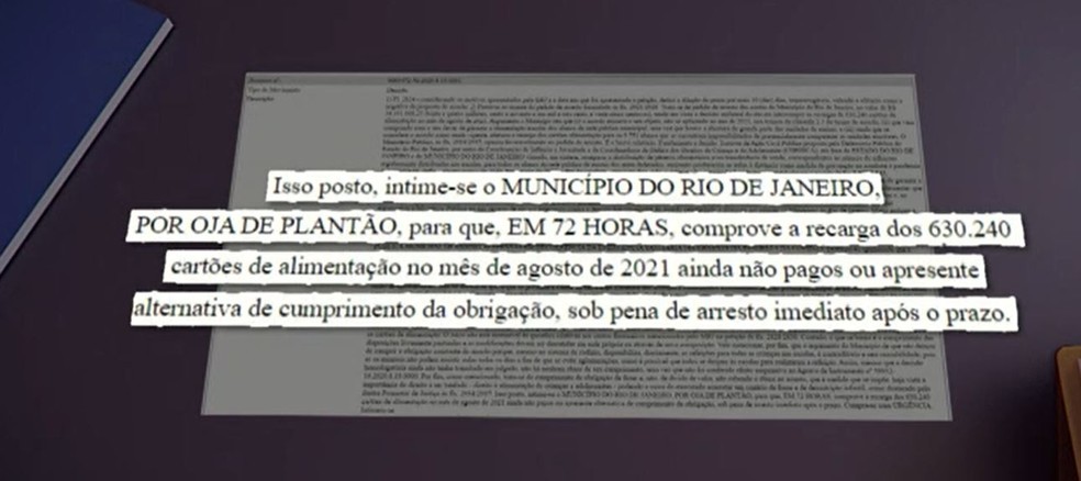 Juíza determina arresto em contas da Prefeitura do Rio caso recarga não seja feita até sexta-feira (24). — Foto: Reprodução/TV Globo