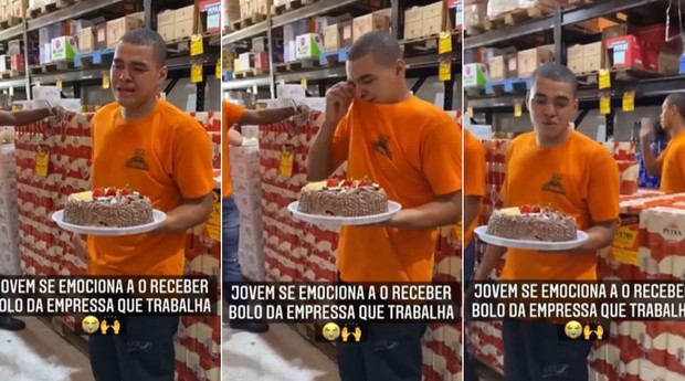 Funcionário de mercado na Bahia ganha bolo de aniversário e se emociona (Foto: Reprodução/ Instagram )